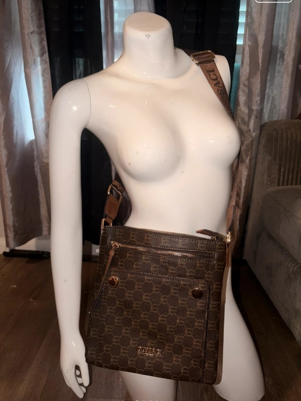Crossbody Shoulder Bag in Brown - Designer-Inspired Pattern